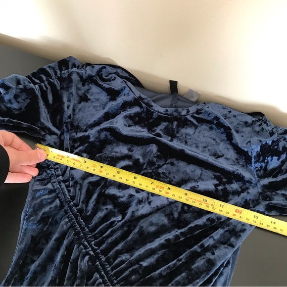 H&M Crushed Velvet Fitted Mini Dress | Blue Velvet Bodycon Ruched Dress - Picture 12 of 13